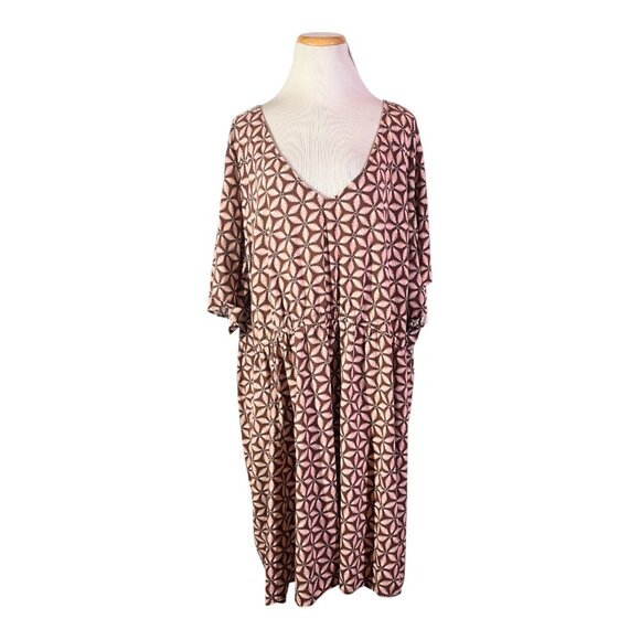 Torrid Size 6 (Plus Size 6X) Challis V-Neck Mini Dress Side Pockets Brown Print - Picture 1 of 9